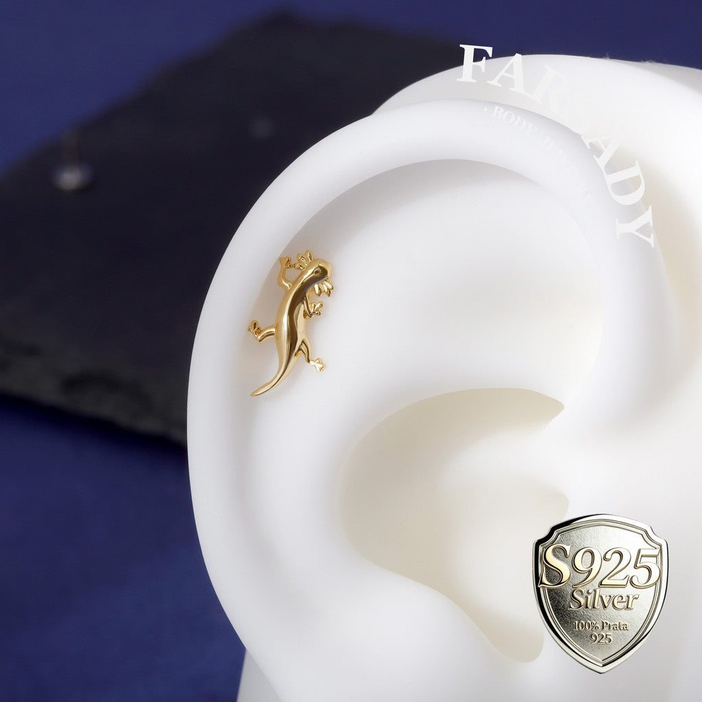Axolotl Threadless Push In Helix Earring| 18K Gold Plated Sterling Silver Flat Back Labret| Tragus Helix Conch Nose Stud,Bio-inspired design