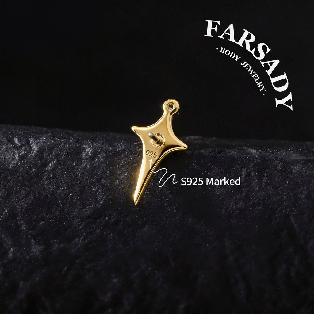 Sterling Silver Red X Threadless Labret, F136 Titanium Push Pin Stud, 925 Silver Gothic Earring, 16G 18G 20G Flat Back, Helix Tragus Conch Piercing Jewelry