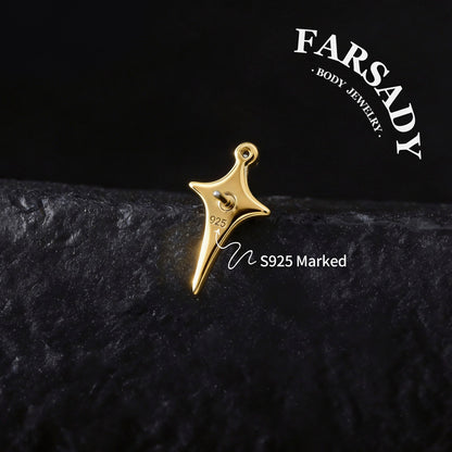 Sterling Silver Red X Threadless Labret, F136 Titanium Push Pin Stud, 925 Silver Gothic Earring, 16G 18G 20G Flat Back, Helix Tragus Conch Piercing Jewelry