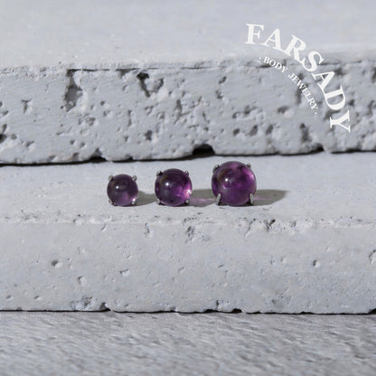 Amethyst Gradus - F136 Titanium Natural Amethyst Replacement Tops / Fits Threadless Ear Studs / Multi Size Tops for Helix Tragus Cartilage Piercing DIY Jewelry Parts