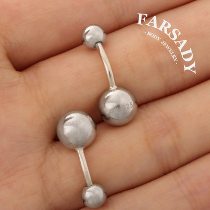Dual Sphere - 925 Silver Belly Button Ring / Fits 14G Navel Piercing