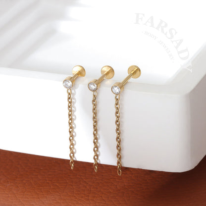 Chain Glint - F136 Titanium Internally Threaded Stud / Fits Cartilage Helix Tragus Lobe Piercing