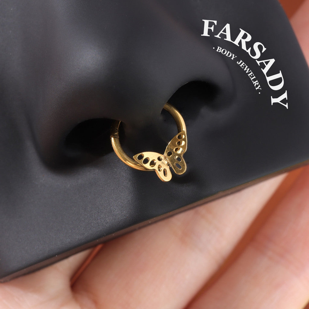 Wing Vein - ASTM F136 Titanium Hinged Clicker Hoop / Fits 16G Septum Ring Helix Conch Cartilage Earring