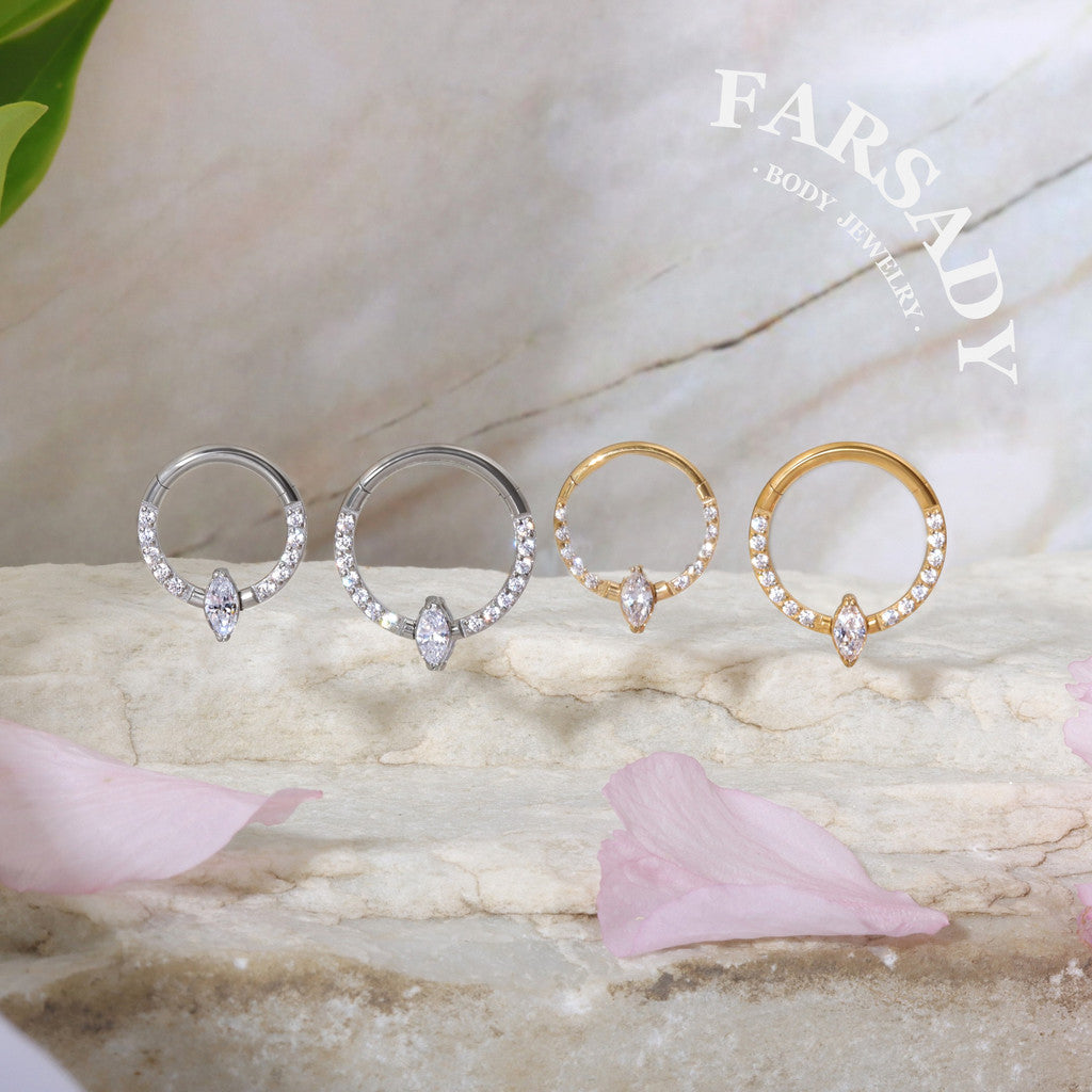 Marquise Orbit - 316L Hinged Clicker Hoop / Fits 16G Septum Ring Helix Conch Cartilage Earring