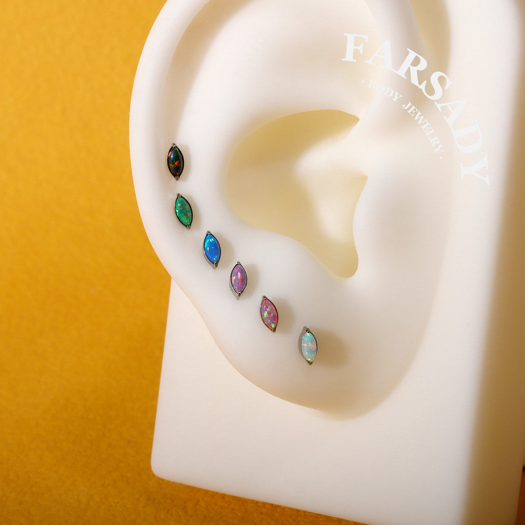 Marquise Opal - F136 Titanium Colorful Opal Replacement Tops / Fits Threadless Ear Studs