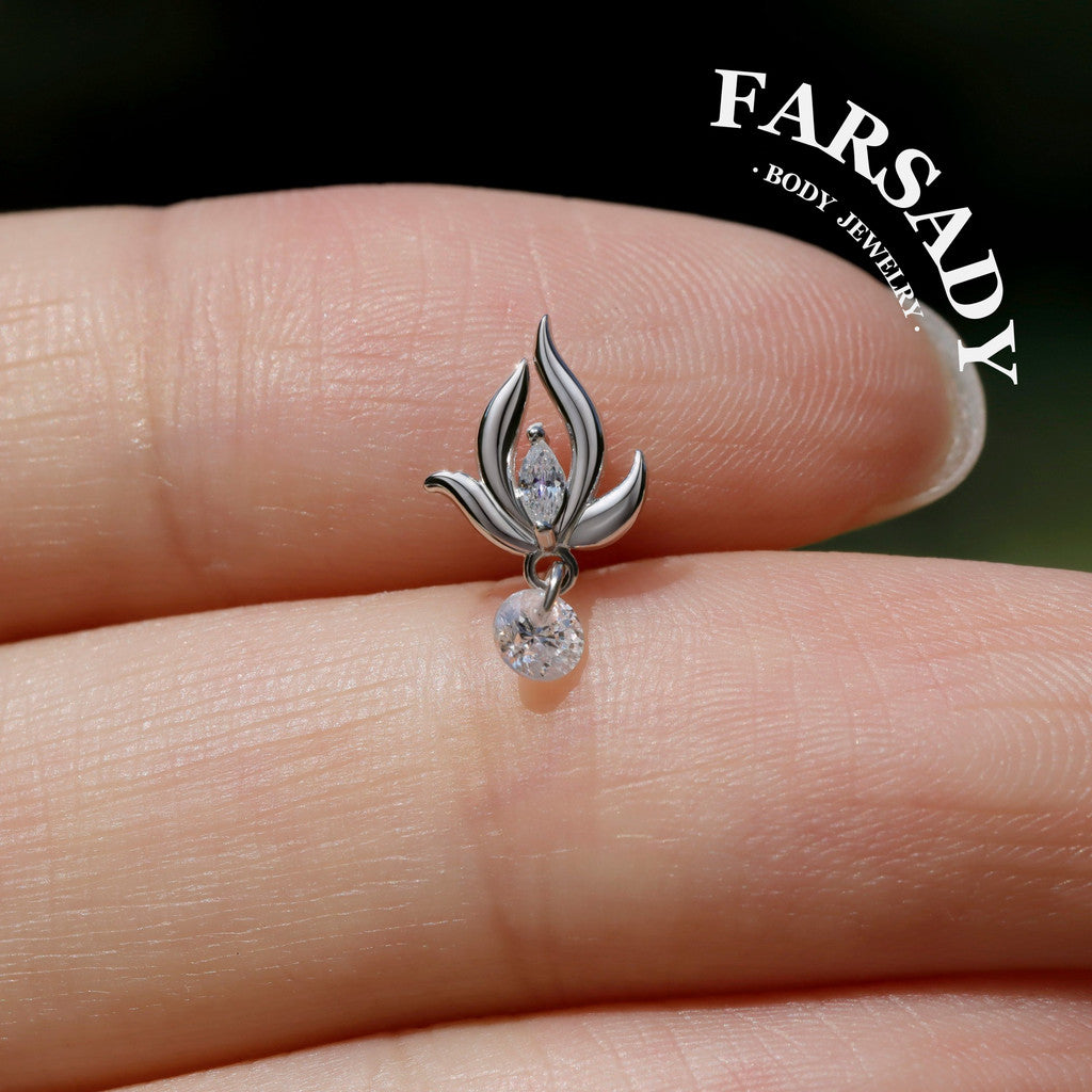 Lunar Bloom - 925 Silver Threadless Stud / Fits Cartilage Helix Tragus Lobe Piercing