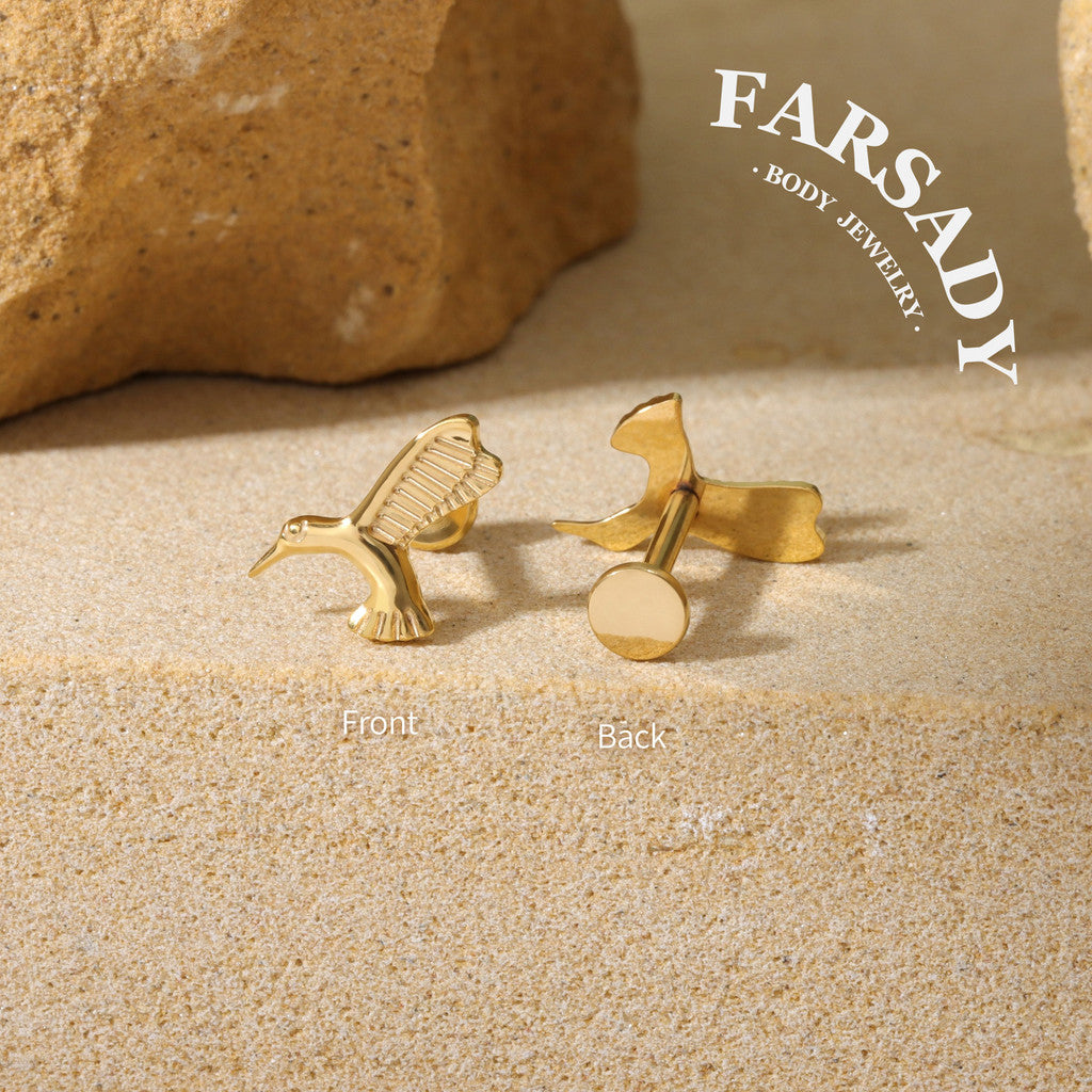 Winged Hush - F136 Titanium Internally Threaded Stud / Fits Cartilage Helix Tragus Lobe Nostril Piercing
