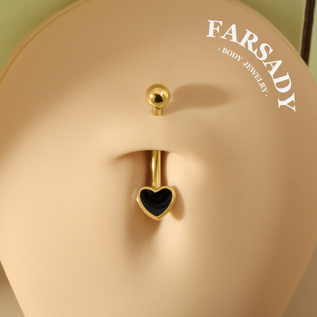 Ebony Heart Outline - 925 Silver Belly Button Ring / Fits 14G Navel Piercing