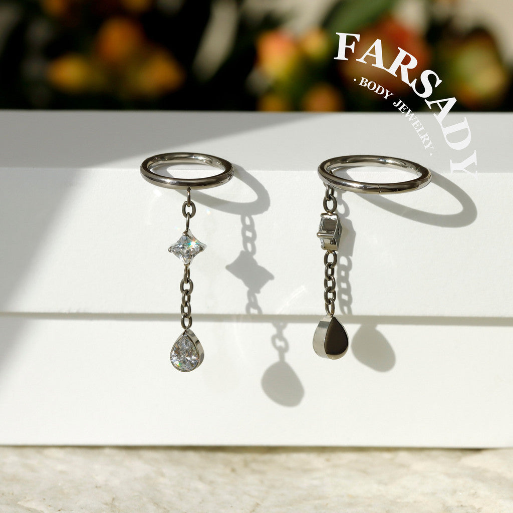 Elegant Titanium Teardrop Dangle Conch Earring, 18K Real Gold Plated Helix Ring, Hypoallergenic Waterproof Piercing Jewelry, 16G 8mm/10mm