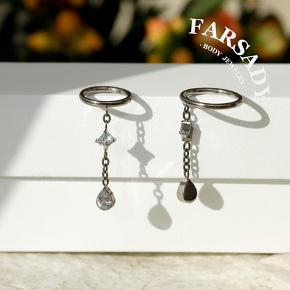 Elegant Titanium Teardrop Dangle Conch Earring, 18K Real Gold Plated Helix Ring, Hypoallergenic Waterproof Piercing Jewelry, 16G 8mm/10mm