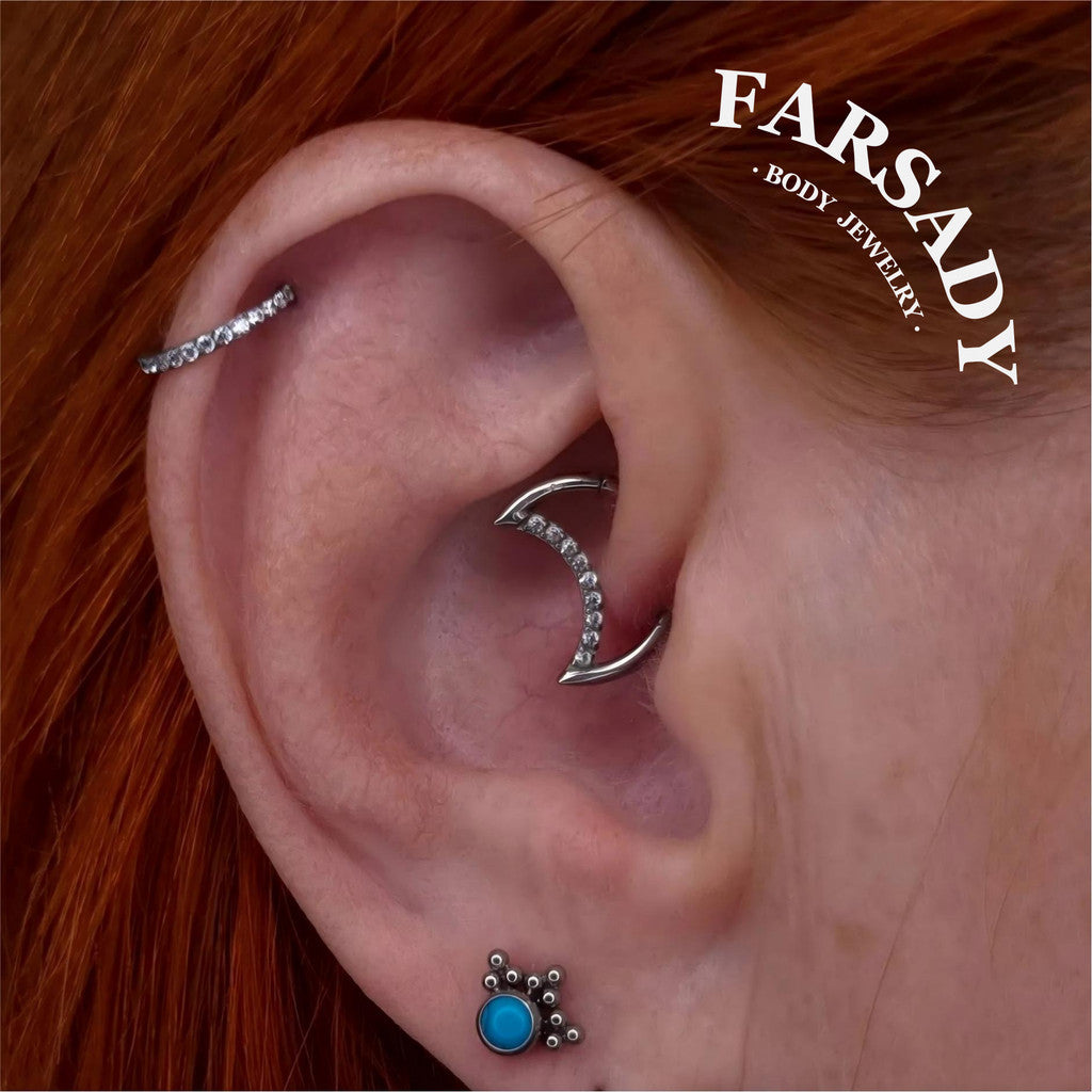 Crescent Shine - 316L Hinged Clicker Hoop / Fits 16G Daith Hoop Cartilage Earring / Hypoallergenic Jewelry for Sensitive Skin, Elegant Piercing Jewelry for Daily Wear & Gifts