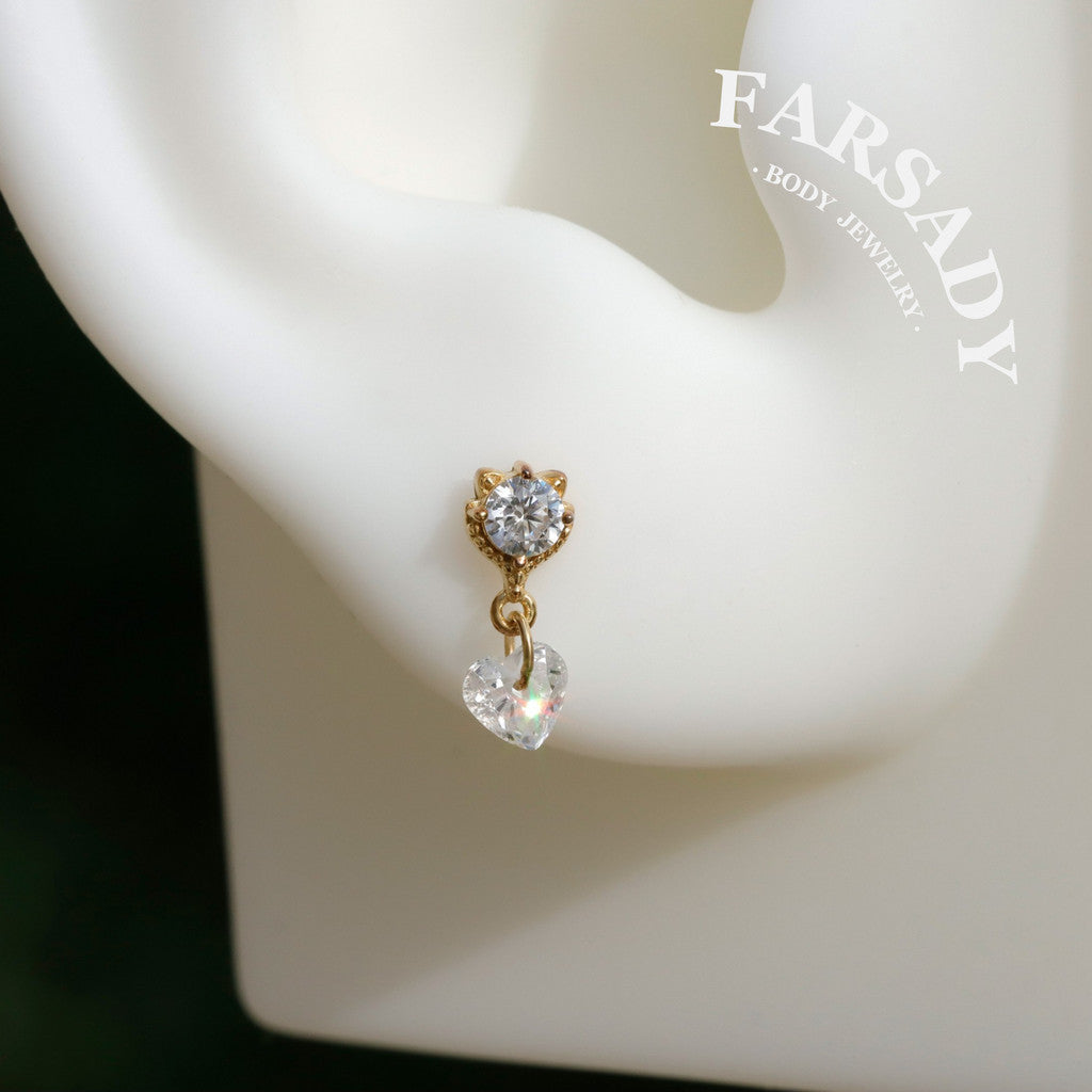 Mini Cat Dangle Helix Flat Back Stud: Tragus Conch Lobe Threadless Push In Cartilage Earring, Sterling Silver Plated 18k Gold, Nickle-Free
