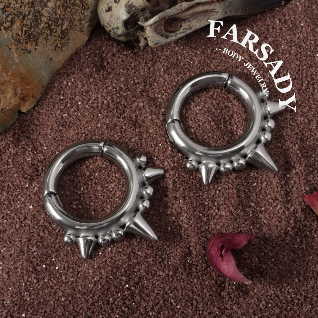 Spikes Ear Weights Hanger with Magnetic Clasp/2G Heavy Ear Stretchered Hoop/ 6mm Ear Gauges/ Stretched Earrings/ Steel Ear Hanger