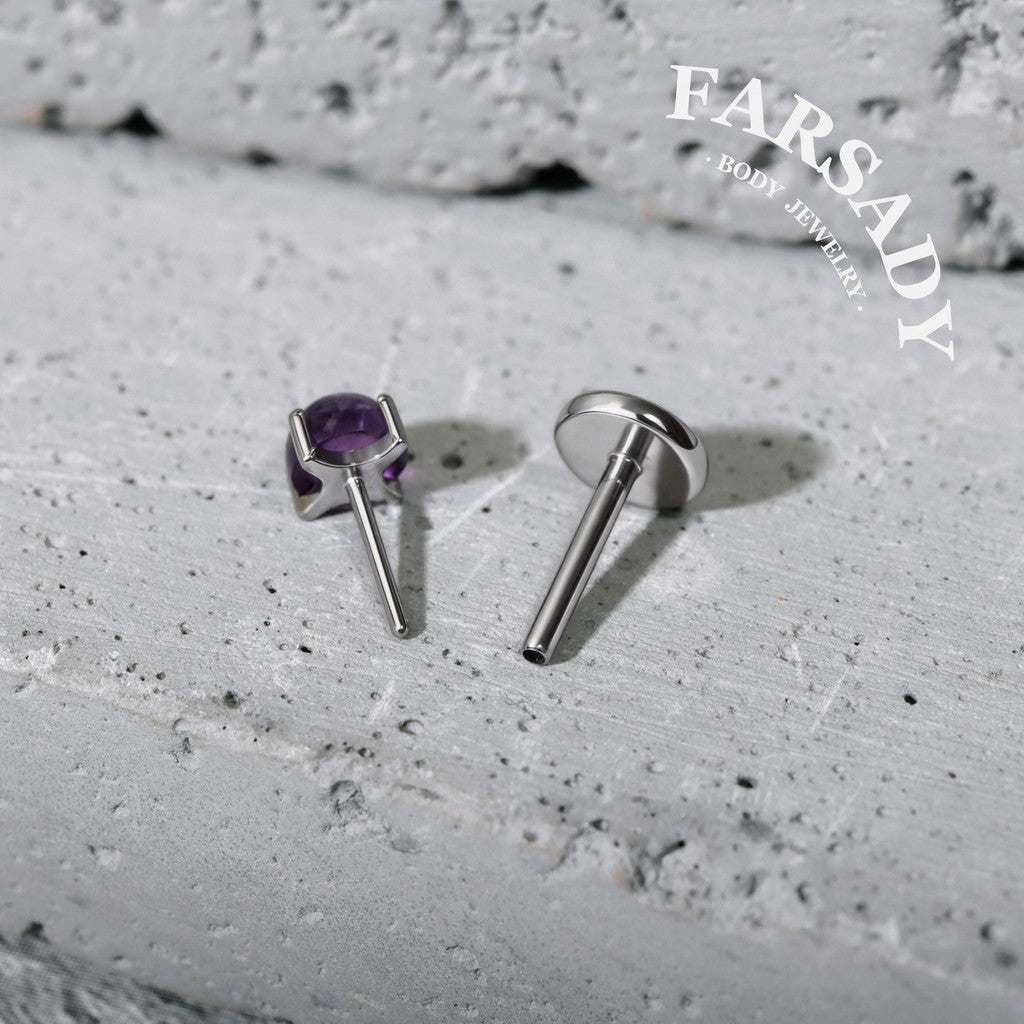Amethyst Gradus - F136 Titanium Natural Amethyst Replacement Tops / Fits Threadless Ear Studs / Multi Size Tops for Helix Tragus Cartilage Piercing DIY Jewelry Parts