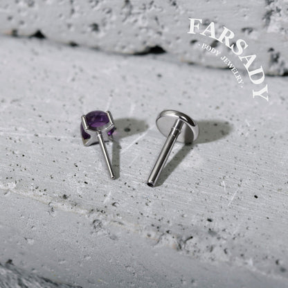 Amethyst Gradus - F136 Titanium Natural Amethyst Replacement Tops / Fits Threadless Ear Studs / Multi Size Tops for Helix Tragus Cartilage Piercing DIY Jewelry Parts