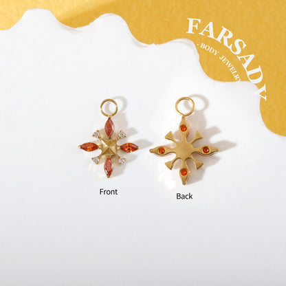Amber Compass Star - F136 Titanium Red CZ Dangle Charm / Interchangeable Hoop Earring Pendant for Helix Daith Cartilage Piercing