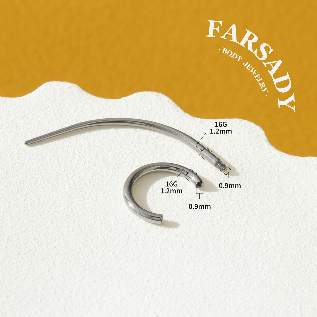 F136 Titanium Curved Insertion Taper - 18G 16G 14G Piercing Guide Pin for Internally Threaded Ear Stud Belly Button Ring Barbell