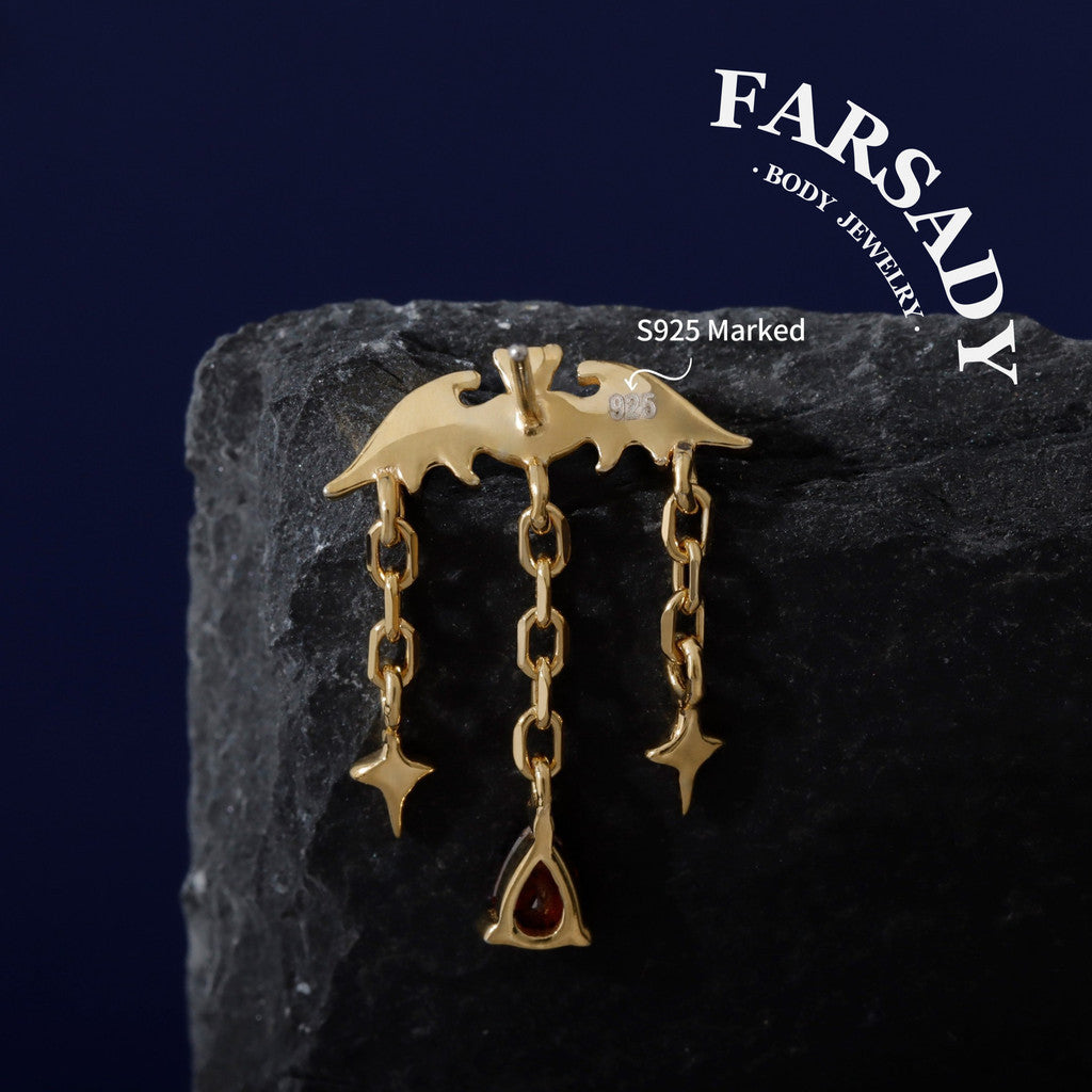 Dusk Wing Cascade - 925 Silver Threadless Stud / Fits Vertical Helix Hidden Rook Earring