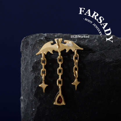 Dusk Wing Cascade - 925 Silver Threadless Stud / Fits Vertical Helix Hidden Rook Earring