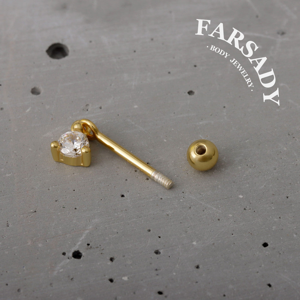 Chime Gem - 925 Silver Round CZ Dangle Stud / Fits Cartilage Helix Tragus Lobe Piercing