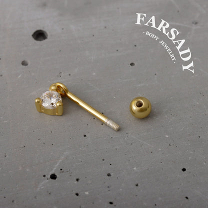 Chime Gem - 925 Silver Round CZ Dangle Stud / Fits Cartilage Helix Tragus Lobe Piercing