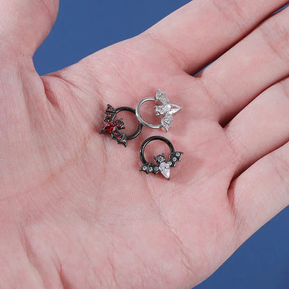 Night Bat - CZ Hinged Clicker Hoop / Fits 16G Septum Ring Helix Conch Cartilage Earring