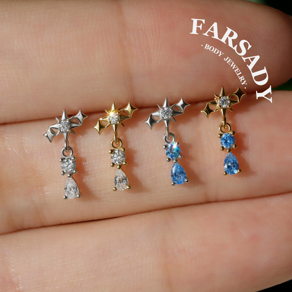 Starfall - 925 Silver Threadless Stud / Fits Cartilage Helix Tragus Lobe Earring