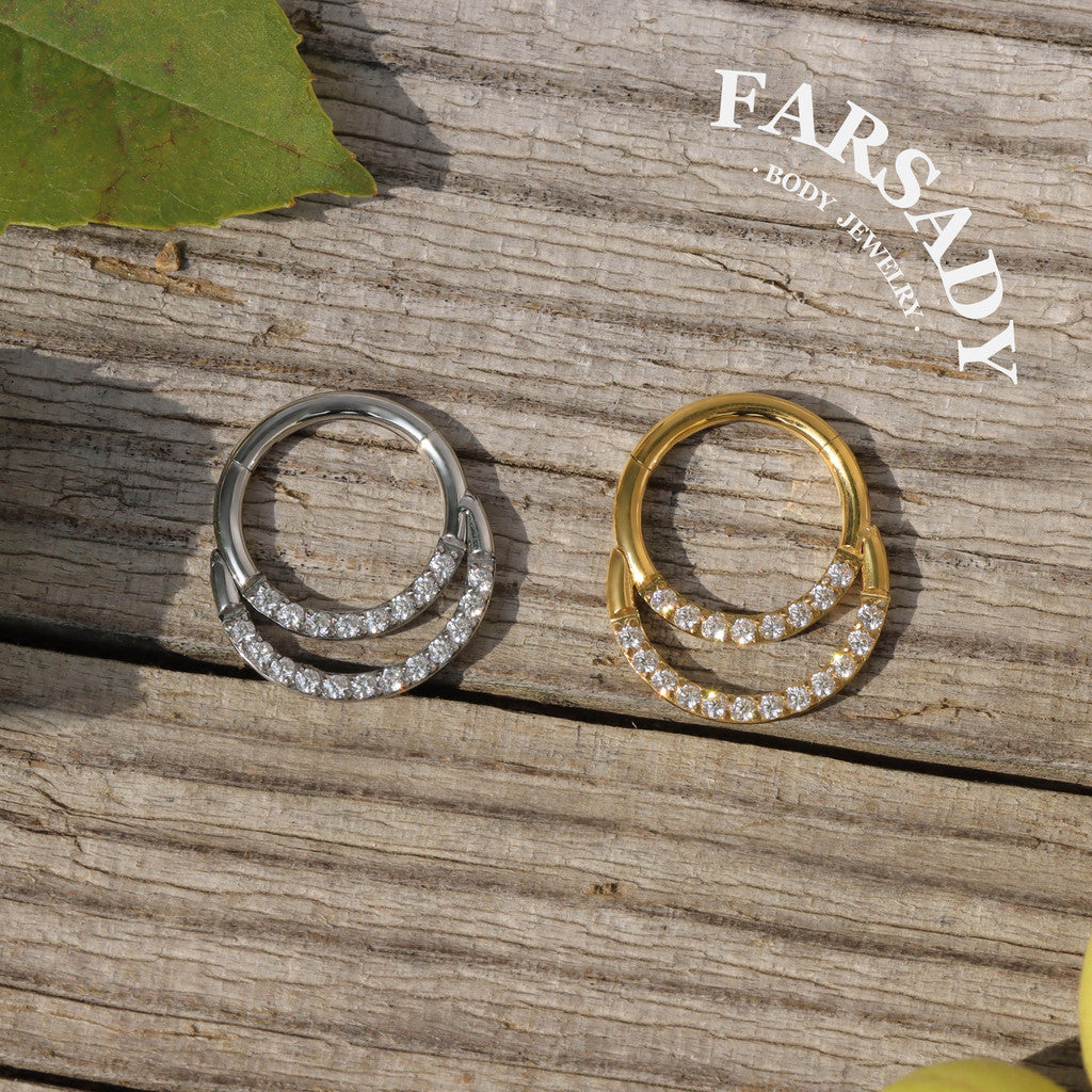 Dual Halo - ASTM F136 Titanium Hinged Clicker Hoop / Fits 16G Septum Ring Helix Conch Cartilage Earring