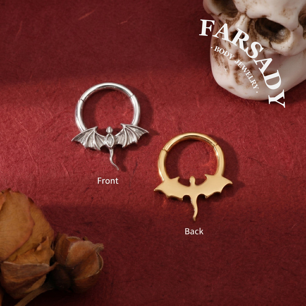 Dusk Wyrm - Dragon Wing CZ Hinged Clicker Hoop / Fits 16G Septum Ring Helix Conch Daith Earring