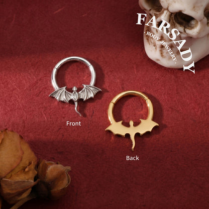 Dusk Wyrm - Dragon Wing CZ Hinged Clicker Hoop / Fits 16G Septum Ring Helix Conch Daith Earring