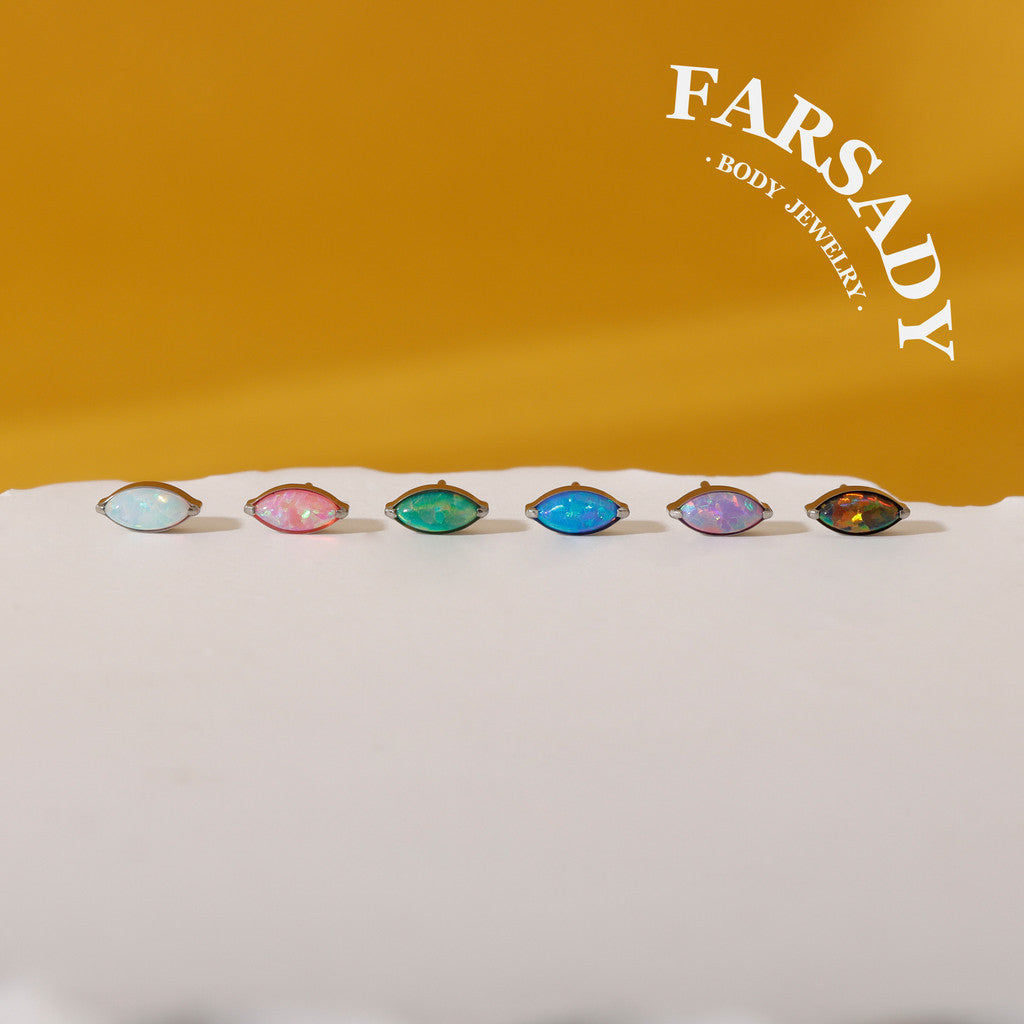 Marquise Opal - F136 Titanium Colorful Opal Replacement Tops / Fits Threadless Ear Studs