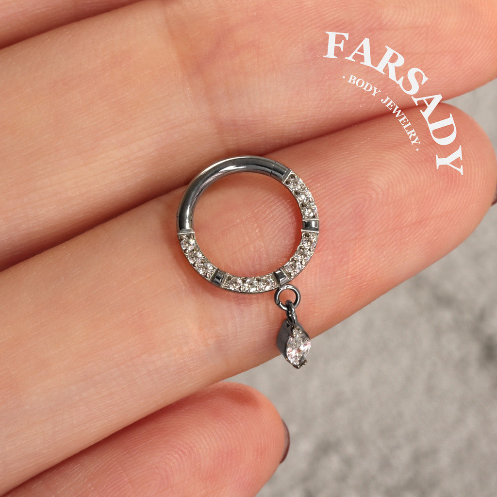 Dangle Crest - ASTM F136 Titanium Hinged Clicker Hoop / Fits 16G Septum Ring Helix Conch Cartilage Earring