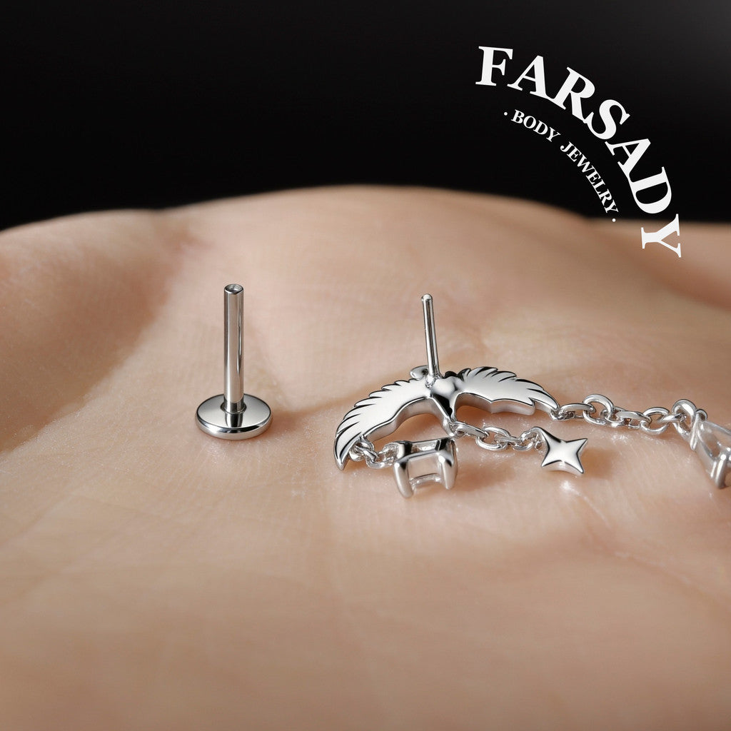 Aether Raven - 925 Silver Threadless Stud / Fits Cartilage Helix Tragus Lobe Earring