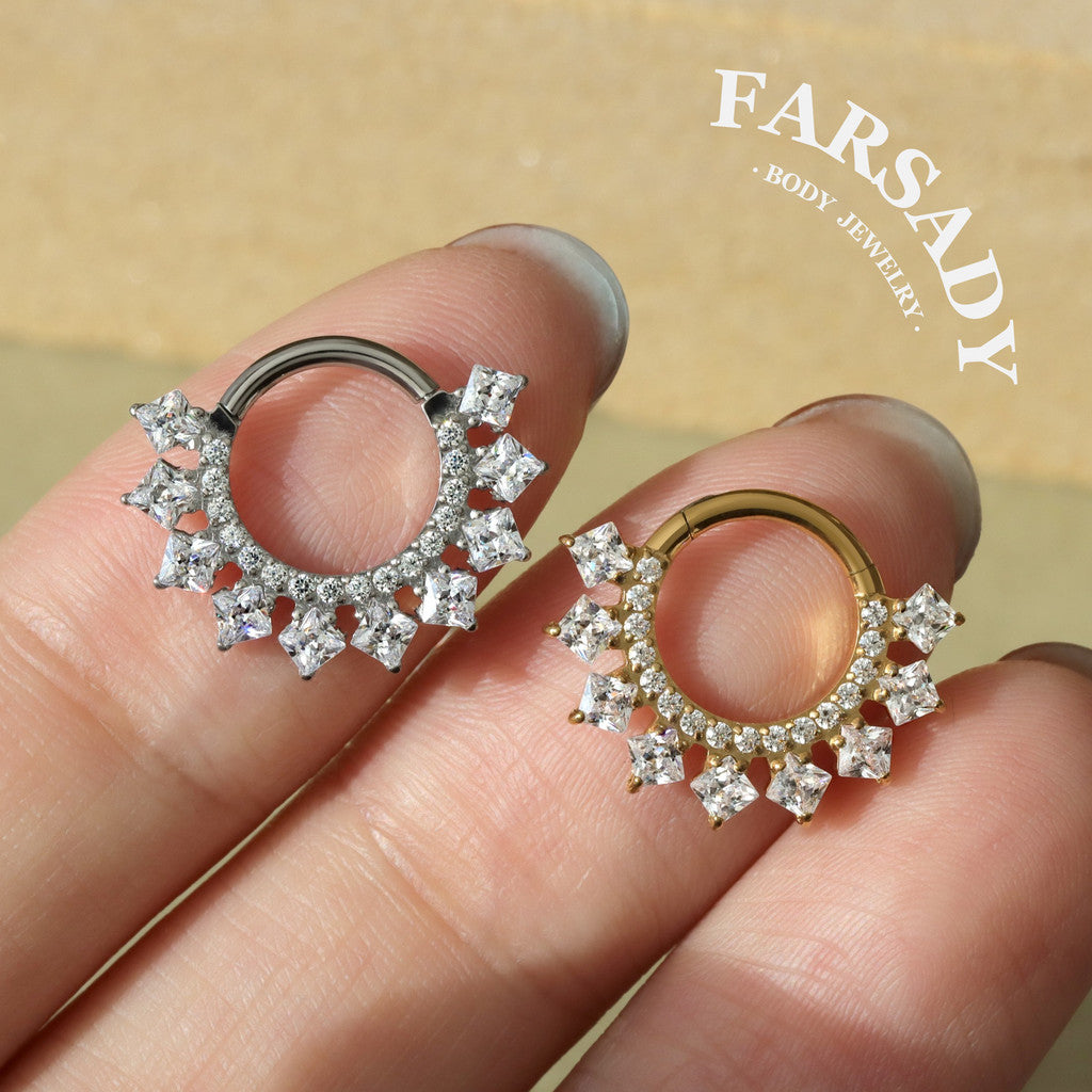 Diamond Spire - F136 Titanium Hinged Clicker Hoop / Fits 16G Septum Ring Helix Conch Cartilage Earring