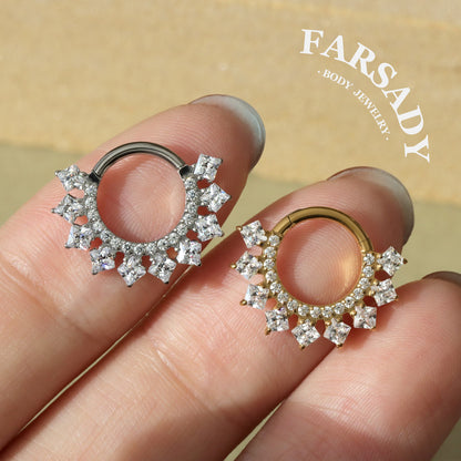Diamond Spire - F136 Titanium Hinged Clicker Hoop / Fits 16G Septum Ring Helix Conch Cartilage Earring