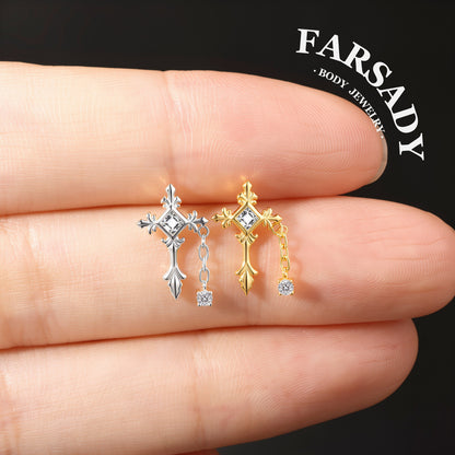 Vein Cross - 925 Silver Threadless Stud / Fits Cartilage Helix Tragus Lobe Earring