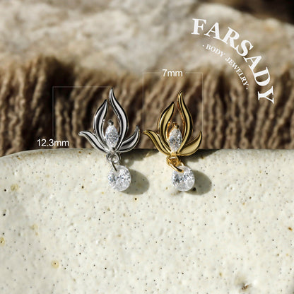 Lunar Bloom - 925 Silver Threadless Stud / Fits Cartilage Helix Tragus Lobe Piercing