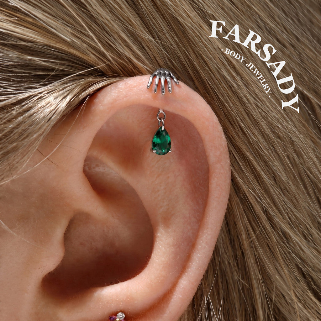 Ghost Palm - F136 Titanium Internally Threaded Stud / Fits Vertical Helix Hidden Rook Earring