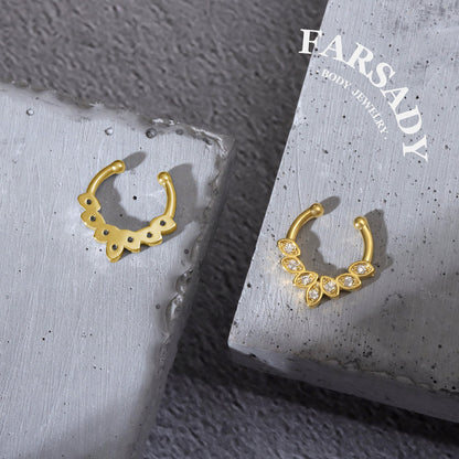 Curved Petal Radiance - 316L Fake Nose Ring C-Hoop Piercing / Fit Non-Pierced Septum Ring