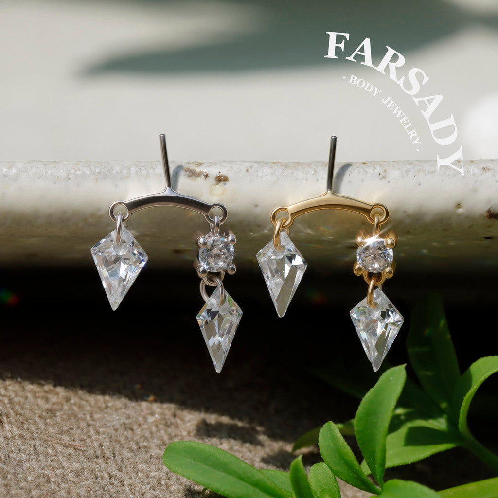 Rhombus Drop - 925 Silver Threadless Stud / Fits Vertical Helix Hidden Rook Earring