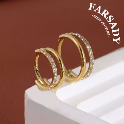 Double Orbit- ASTM F136 Titanium Hinged Clicker Hoop / Fits 16G Septum Ring Helix Conch Cartilage Earring / Waterproof Piercing Jewelry for Daily Wear & Sensitive Skin