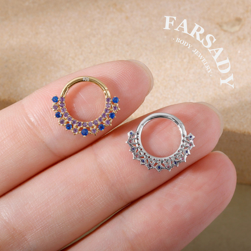16G S925 Star sea Septum Ring, 16G Celestial Daith Hoop Earring, Sterling Silver Septum Clicker, Helix Ring Gold, Star Septum Piercing Jewelry | Sparkling Daily Wear with Gift Box
