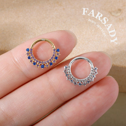 16G S925 Star sea Septum Ring, 16G Celestial Daith Hoop Earring, Sterling Silver Septum Clicker, Helix Ring Gold, Star Septum Piercing Jewelry | Sparkling Daily Wear with Gift Box
