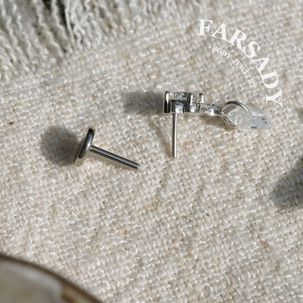 Mini Cat Dangle Helix Flat Back Stud: Tragus Conch Lobe Threadless Push In Cartilage Earring, Sterling Silver Plated 18k Gold, Nickle-Free