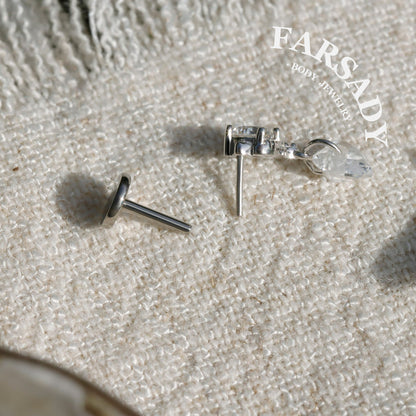 Mini Cat Dangle Helix Flat Back Stud: Tragus Conch Lobe Threadless Push In Cartilage Earring, Sterling Silver Plated 18k Gold, Nickle-Free