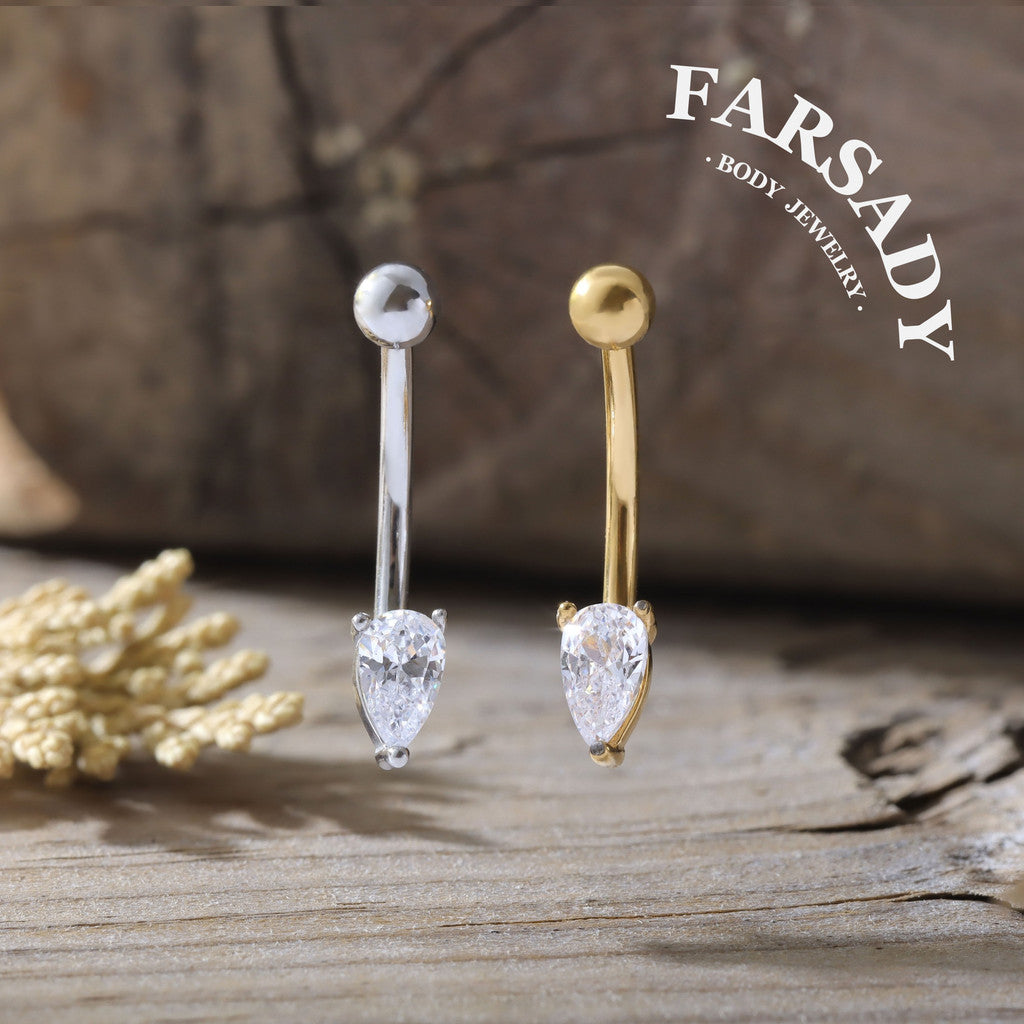 Dew Tear - 316L Clear CZ Curved Barbell / Fits 16G Rook Daith Earring Lip Eyebrow Cartilage Piercing