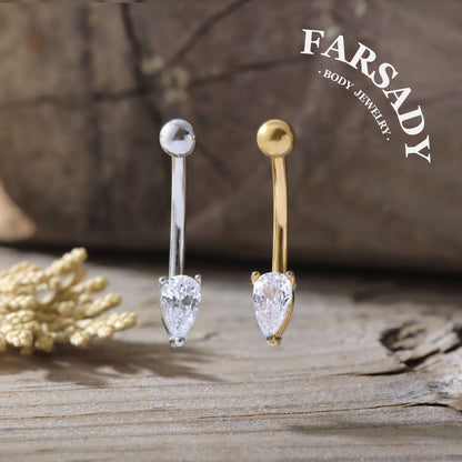 Dew Tear - 316L Clear CZ Curved Barbell / Fits 16G Rook Daith Earring Lip Eyebrow Cartilage Piercing