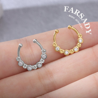 Starlet Crescent Halo - 316L Fake Nose Ring C-Hoop Piercing / Fit Non-Pierced Septum Ring
