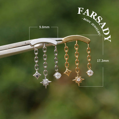 Stellar Trail - 316L Internally Threaded CZ Dangle Stud / Fits Cartilage Helix Tragus Lobe Piercing