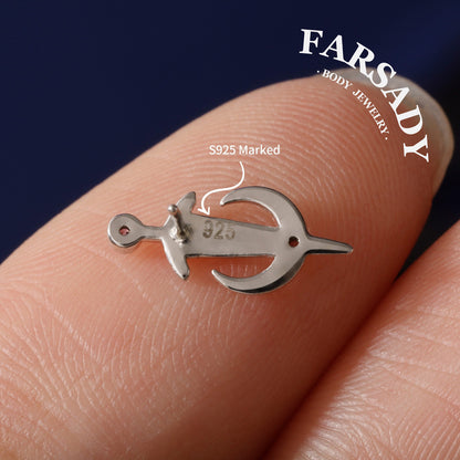 Lunar Sword - 925 Silver Threadless Stud / Fits Cartilage Helix Tragus Lobe Nostril Piercing